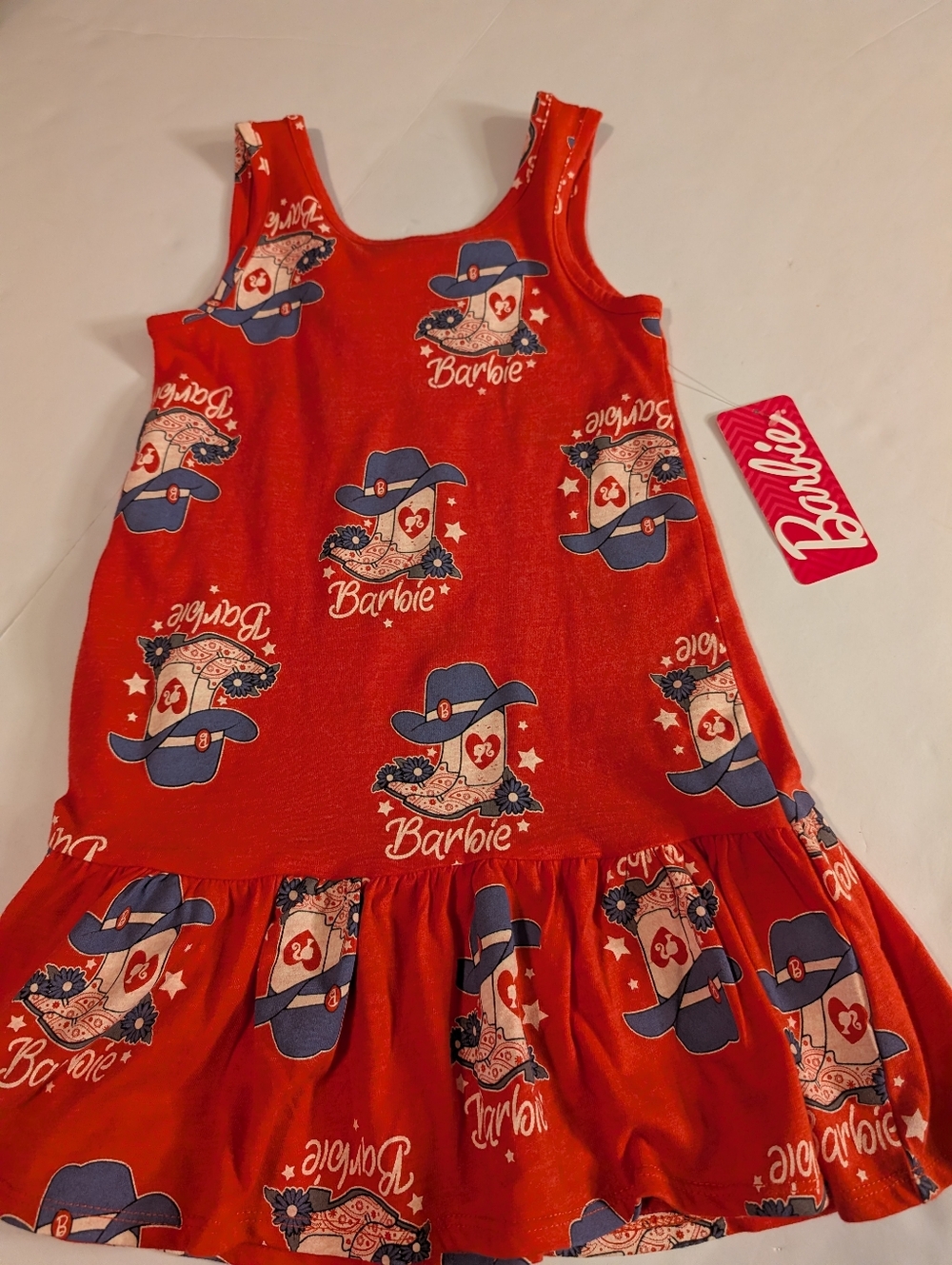 Barbie Red Dress with Navy Cowboy Hat Print M 7/8